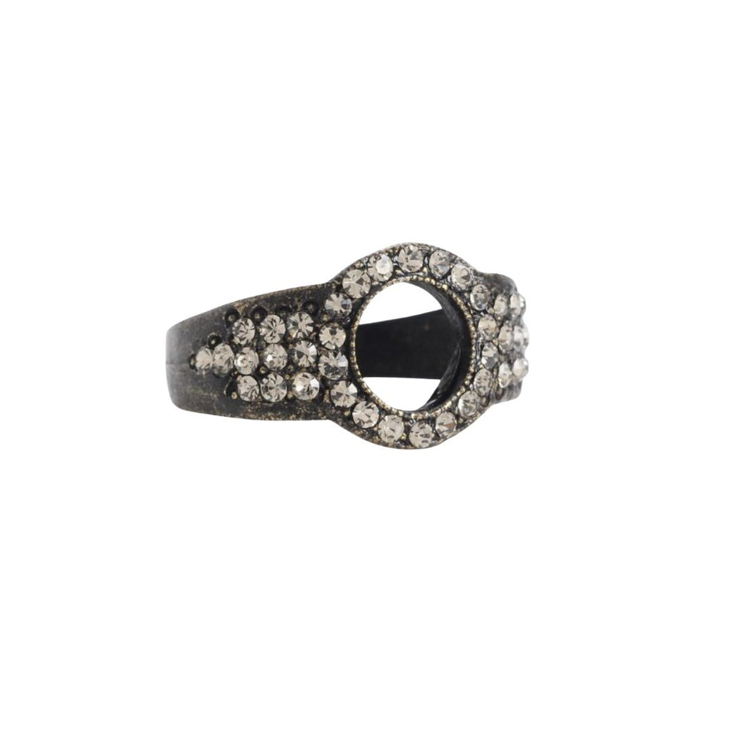 ANTIQUE BRASS RING, brass ring, ring with crystals