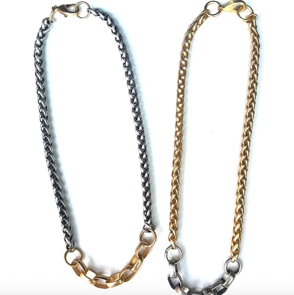 two tone chunky necklace, mixed metals necklace, mixed metals chunky necklace, two tone necklace