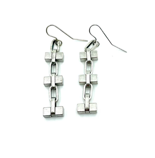 chunky silver earrings, punk earrings, grunge earrings, grunge chain earrings