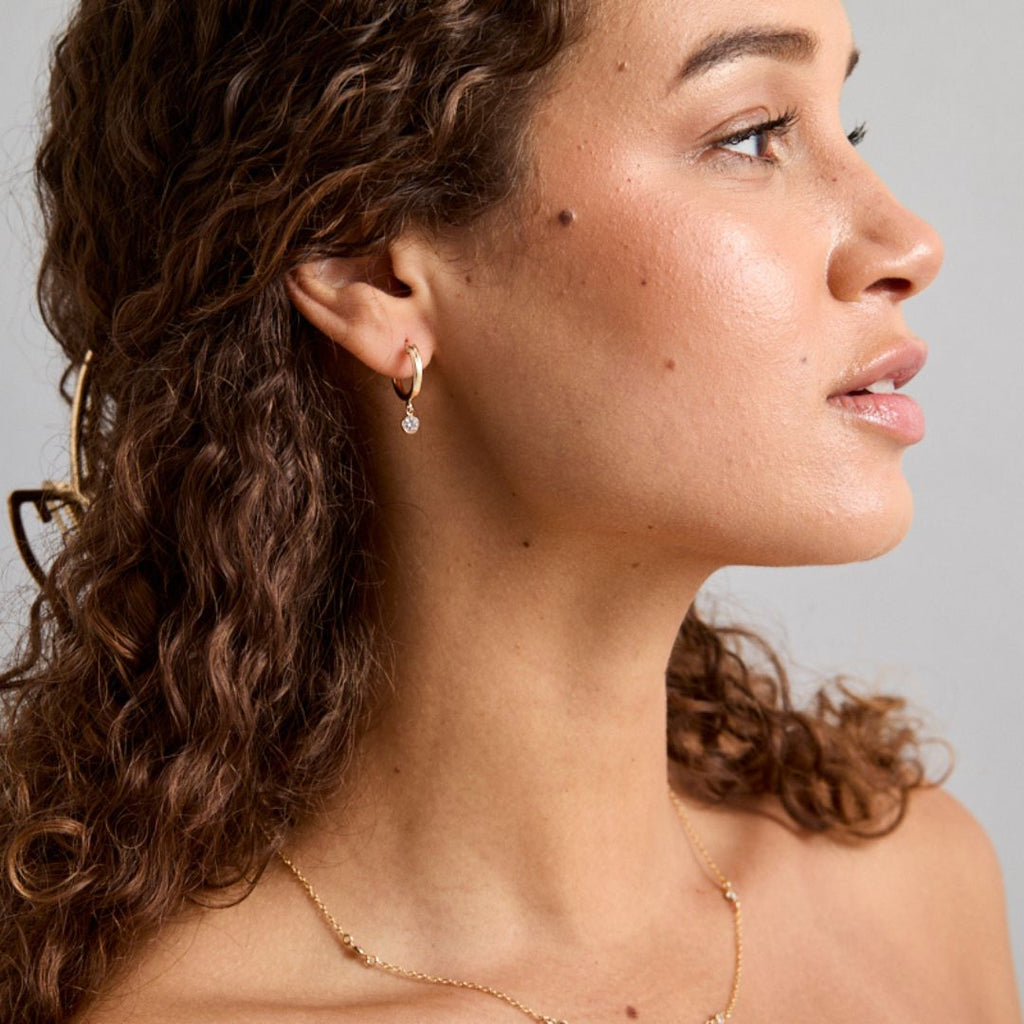 Small Hoop Earrings with Cubic Zirconia Charm AVIV