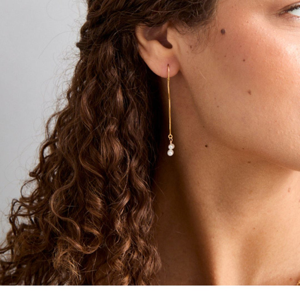 Threader Earrings with Asymmetrical Pearls AVIV