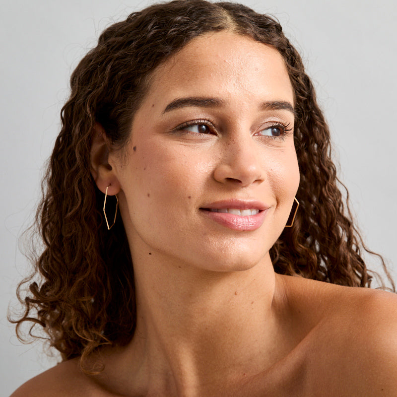 WIRE HEXAGON GOLD EARRINGS