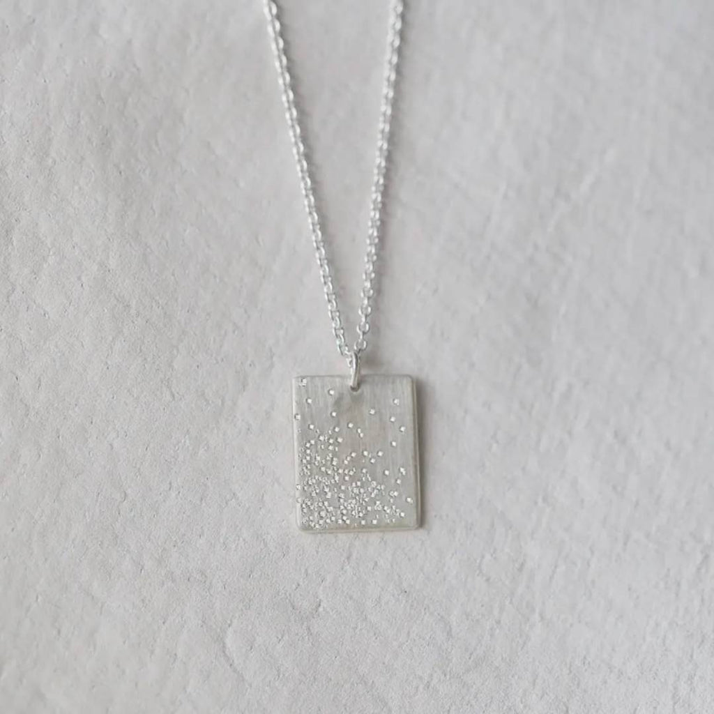 diamond dusted charm, diamond dusted tag pendant, diamond tag, silver diamond necklace