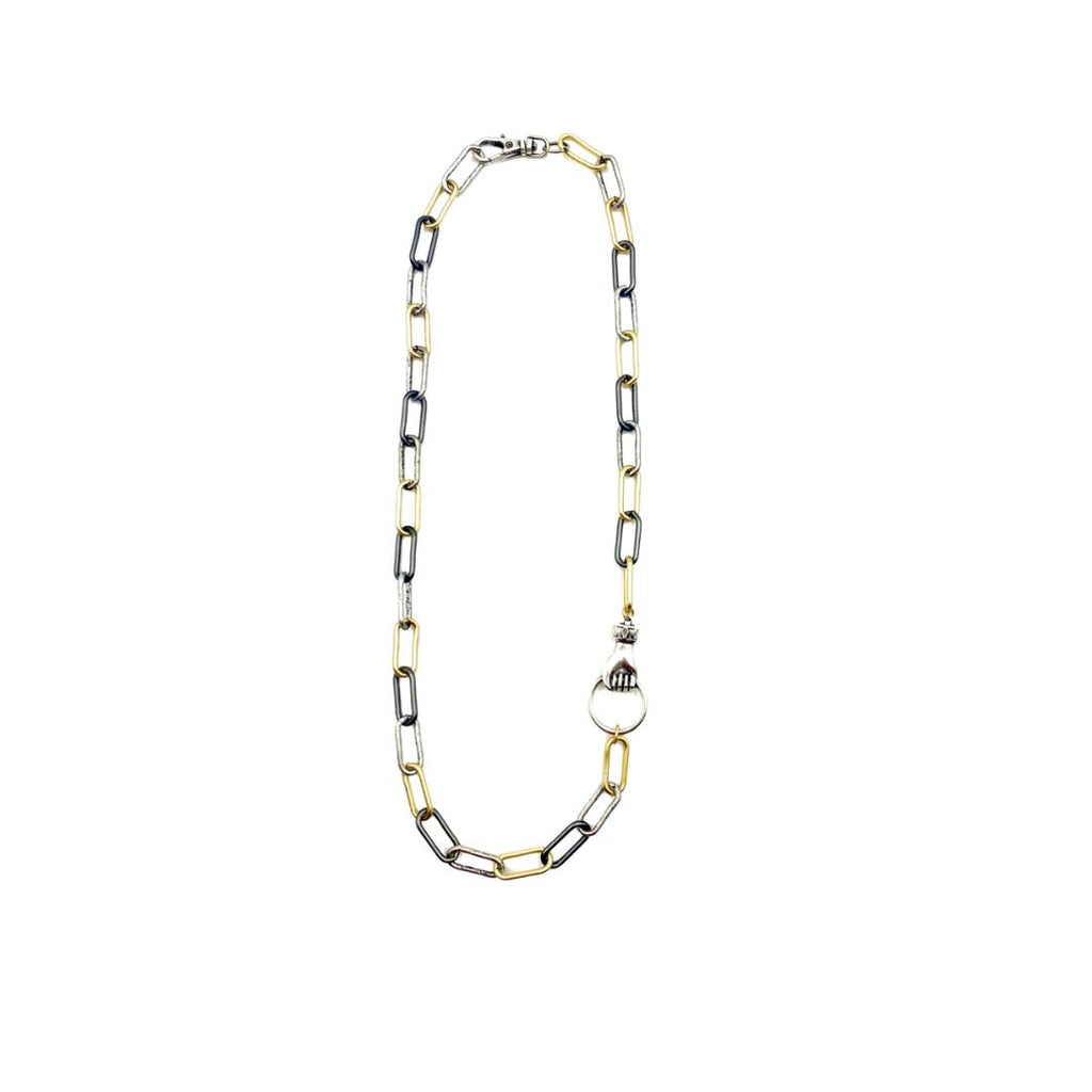 fist necklace, necklace with hand, hand necklace, chunky necklace, two tone necklace