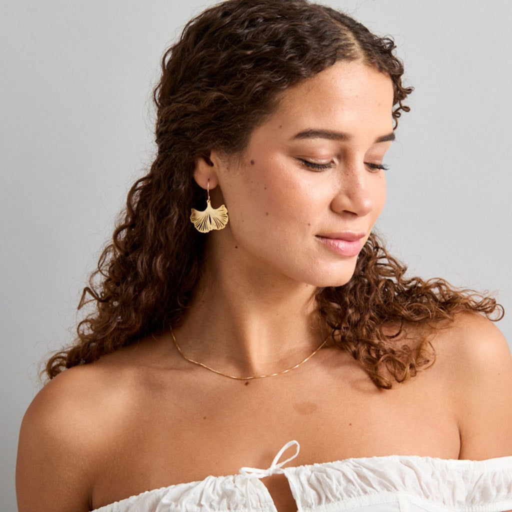 Ginkgo Leaf Earrings in Matte Gold Finish | AVIV Ginkgo Leaf Earrings in Matte Gold Finish | AVIV