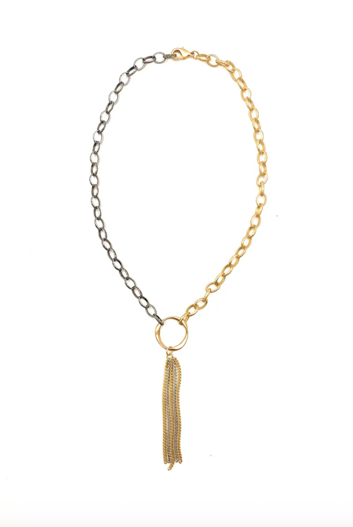 mixed metals necklace, lariat necklace, lariat chain. silver and gold necklace, silver and gold lariat, layering necklace
