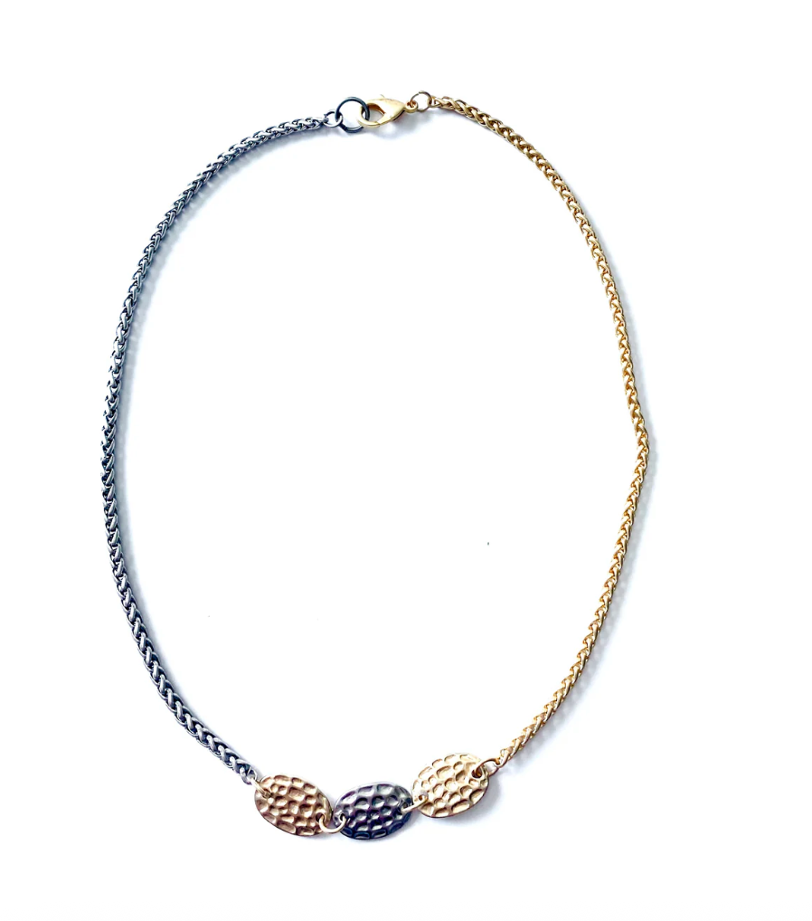 two tone chunky necklace, mixed metals necklace, mixed metals chunky necklace, two tone necklace