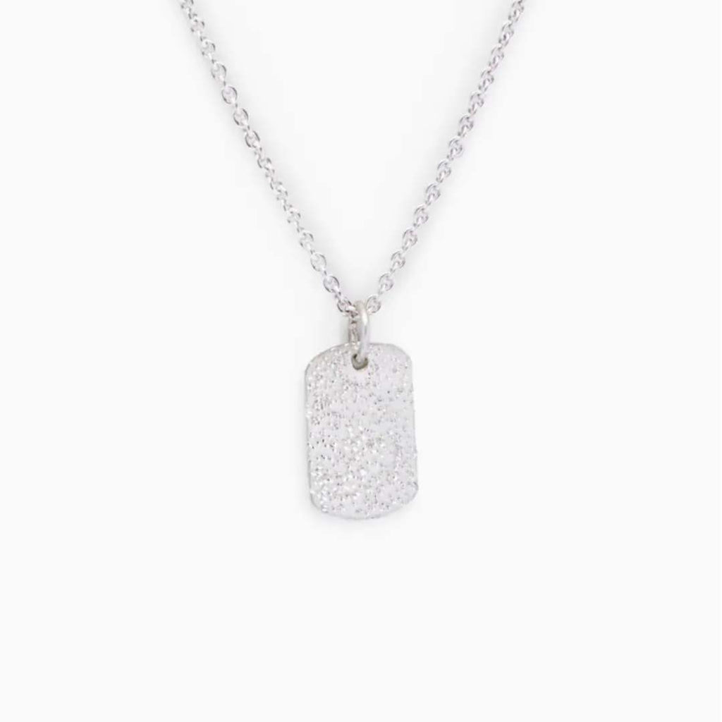 diamond dusted charm, diamond dusted tag pendant, diamond tag, silver diamond necklace, tag necklace, mini tag necklace