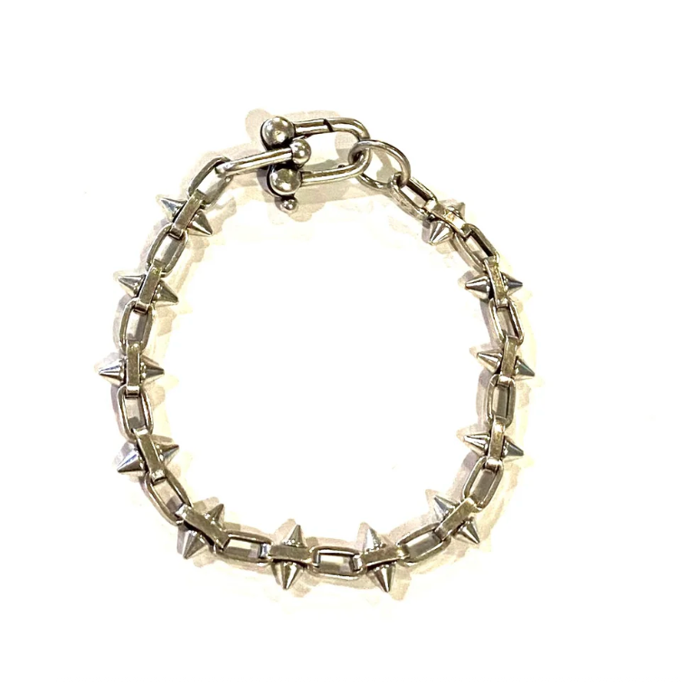 chunky silver bracelet, punk bracelet, grunge bracelet, grunge chain bracelet, spike bracelet, spikes bracelet