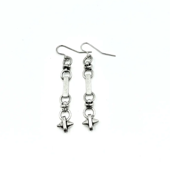 chunky silver earrings, punk earrings, grunge earrings, grunge chain earrings