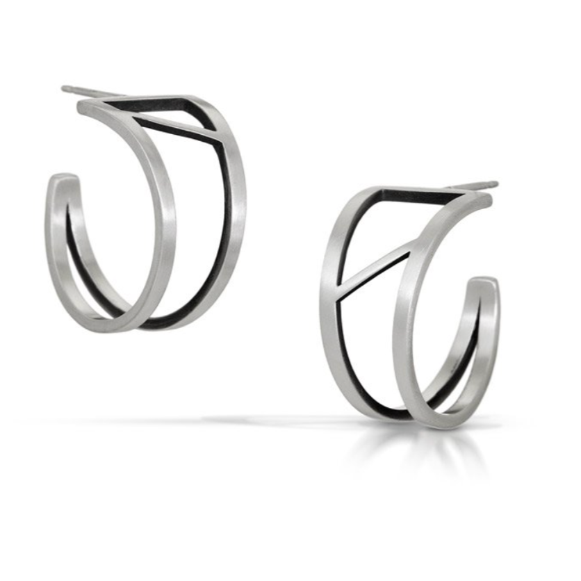 Emily Shaffer Asymmetrical Twist Hoops, Silver Hoops, Geometric hoops, Emily Shaffer Hoops