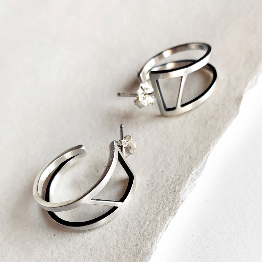 Emily Shaffer Asymmetrical Twist Hoops, Silver Hoops, Geometric hoops, Emily Shaffer Hoops