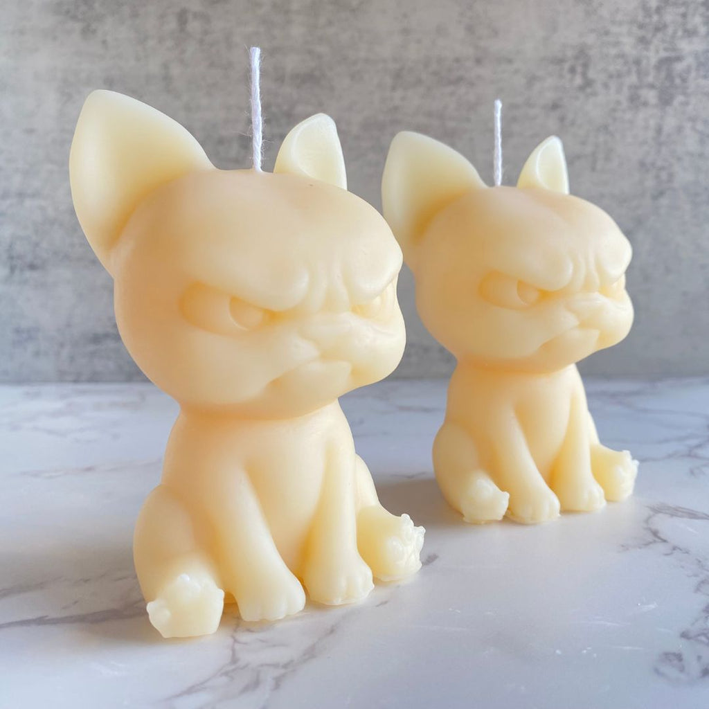 angry puppy candle, puppy candle, french bulldog candle, dog candle, natural candle, natural candles, soy wax candles, vegan candles, cruelty-free candles, home decor candle, home decor candles