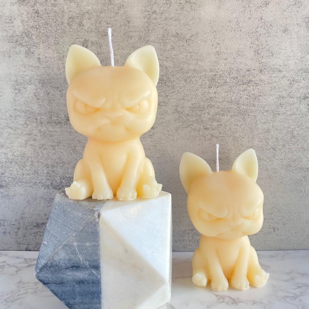 angry puppy candle, puppy candle, french bulldog candle, dog candle, natural candle, natural candles, soy wax candles, vegan candles, cruelty-free candles, home decor candle, home decor candles