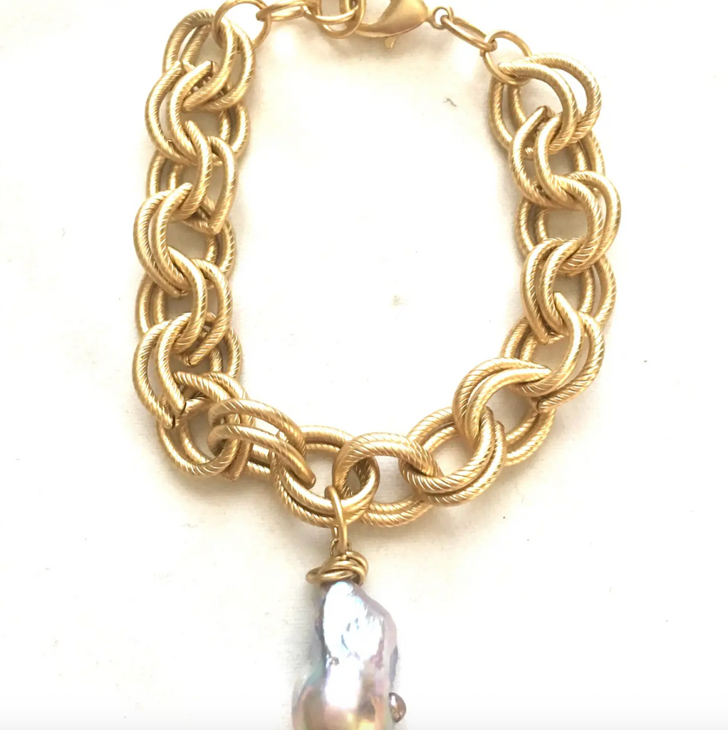 chunky bracelet, chunky gold bracelet, thick chain bracelet, chunky bracelet with pearl