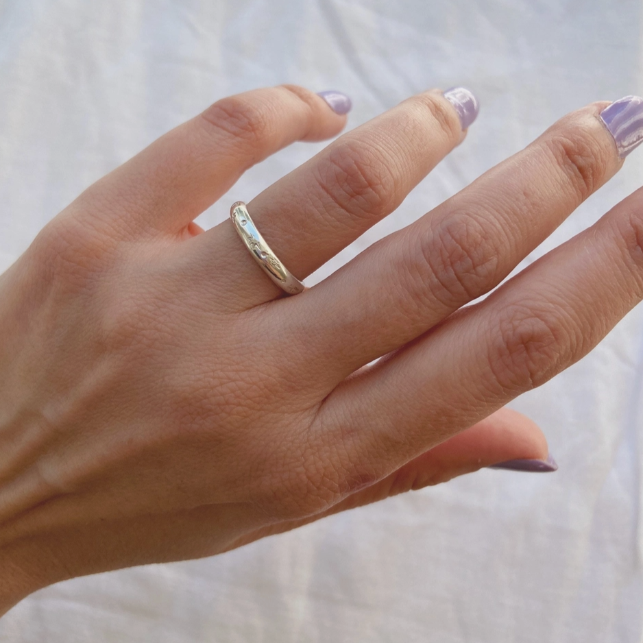 smooth band ring, smooth band, smooth ring, celestial theme ring, celestial ring, ring with stars, 