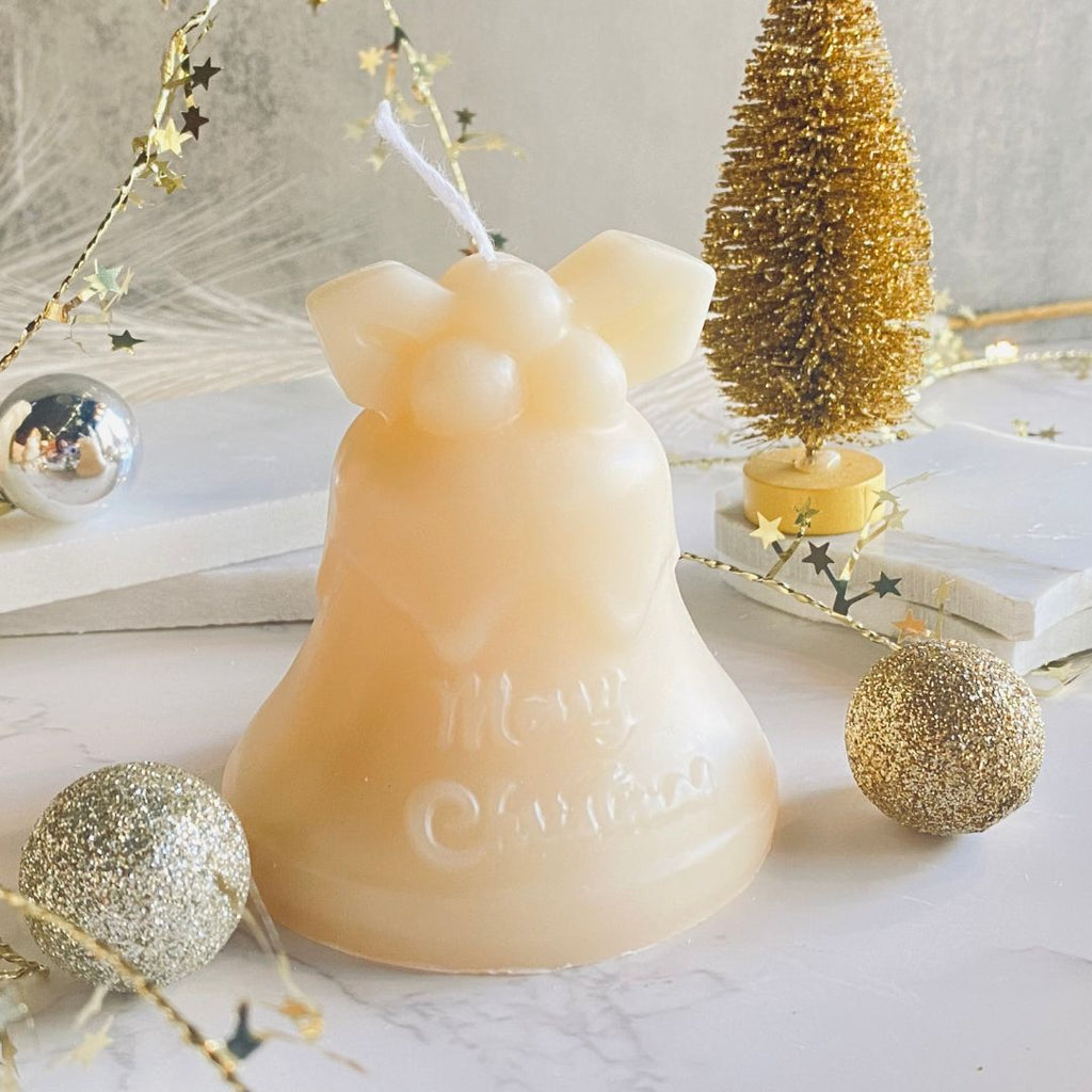 christmas candle, christmas bell candle, stocking stuffer, stocking stuffers, christmas gift ideas, christmas gifts, unscented candle, white aesthetic, white candles, 