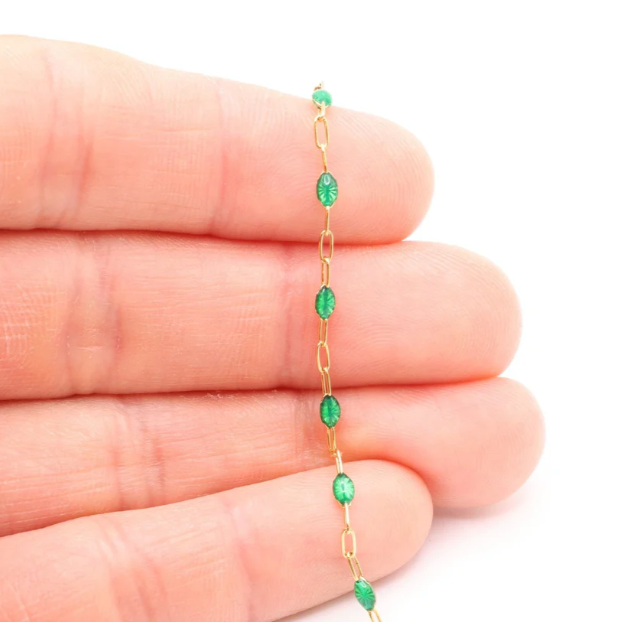 emerald green bracelet, green enamel bracelet, paperclip bracelet, paperclip bracelets, permanent bracelets