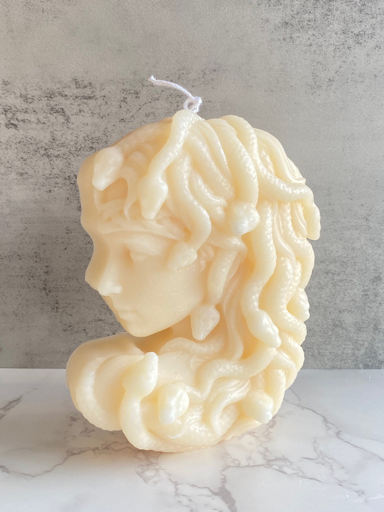 medusa candle, medusa, decorative candles, sculptural candles, architectural candles, pillar candles, home decor, candles for home decor, natural candles, non-toxic candles, soy wax candles