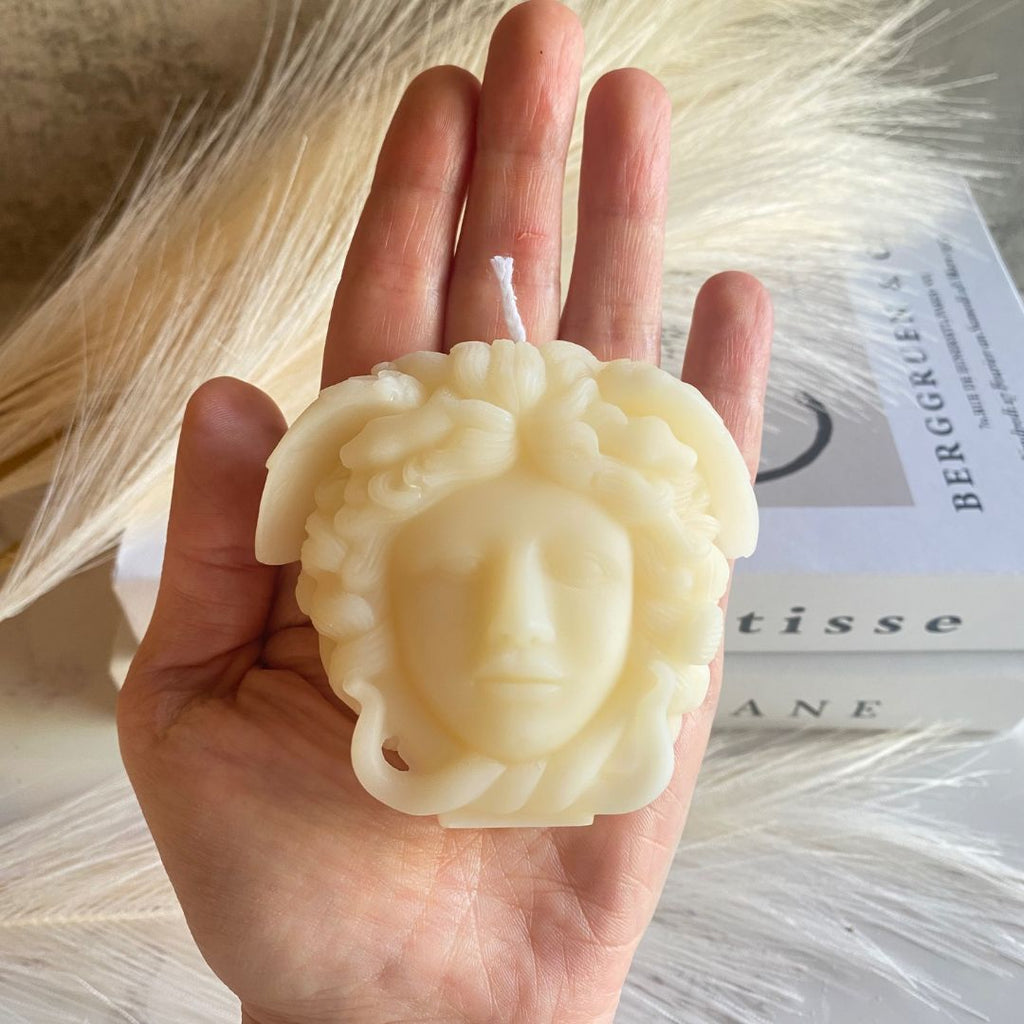 medusa candle, medusa, decorative candles, sculptural candles, architectural candles, pillar candles, home decor, candles for home decor, natural candles, non-toxic candles, soy wax candles