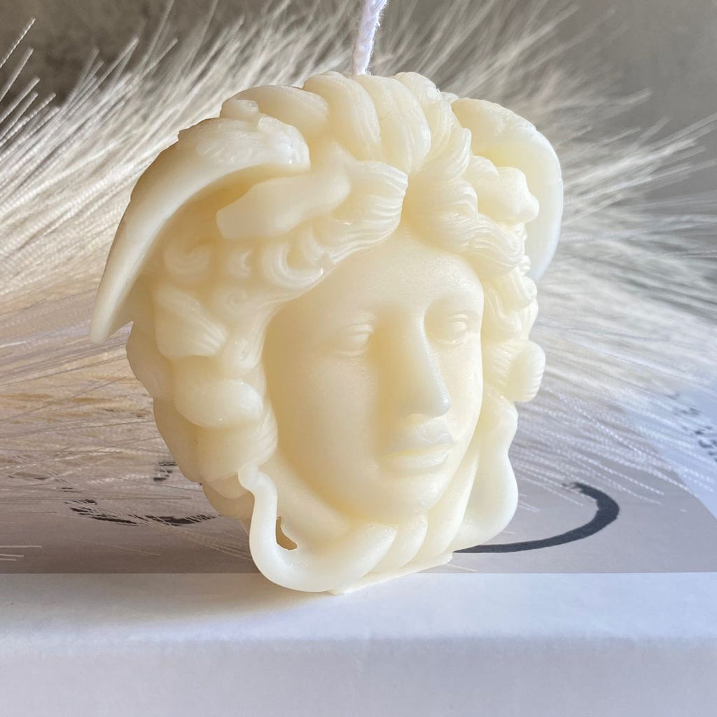 medusa candle, medusa, decorative candles, sculptural candles, architectural candles, pillar candles, home decor, candles for home decor, natural candles, non-toxic candles, soy wax candles