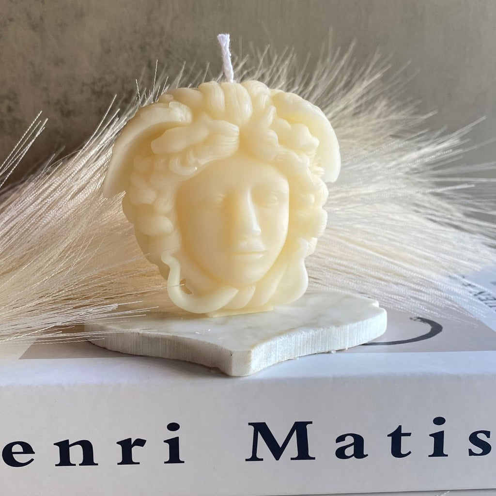 medusa candle, medusa, decorative candles, sculptural candles, architectural candles, pillar candles, home decor, candles for home decor, natural candles, non-toxic candles, soy wax candles