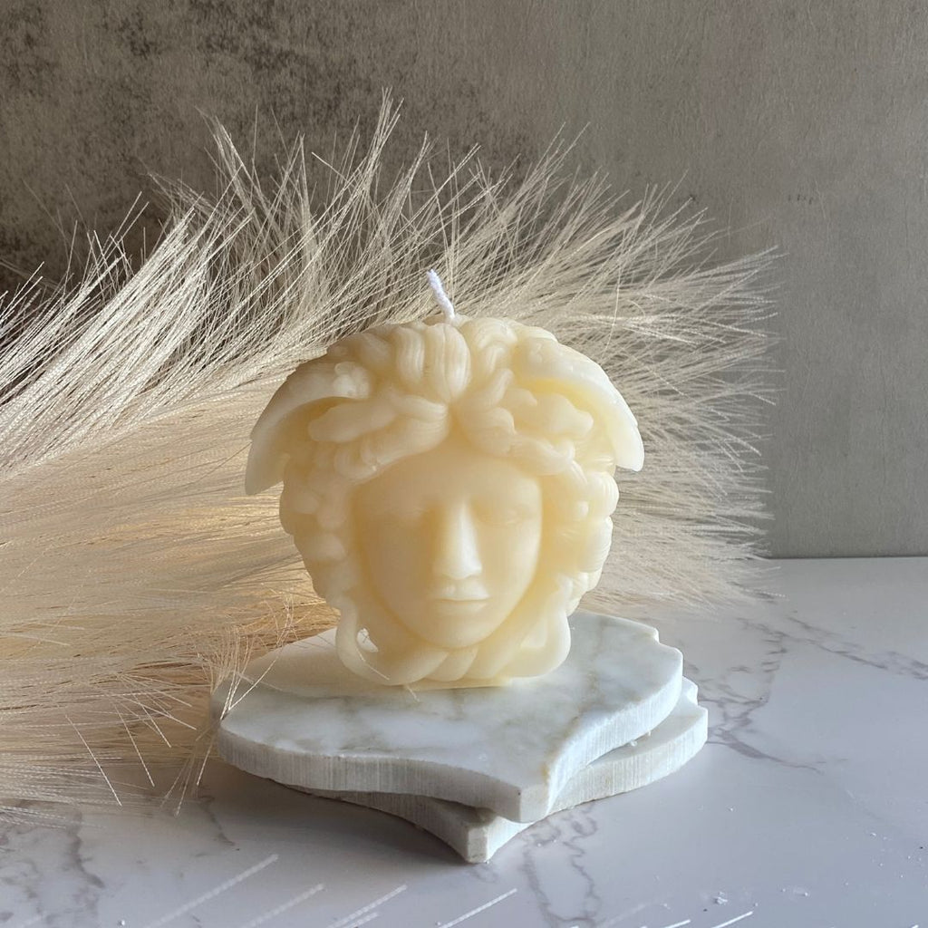 medusa candle, medusa, decorative candles, sculptural candles, architectural candles, pillar candles, home decor, candles for home decor, natural candles, non-toxic candles, soy wax candles