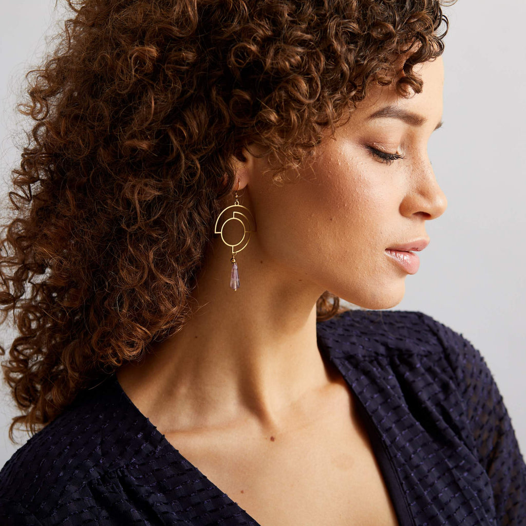 hoop earrings with fluorite gemstone
