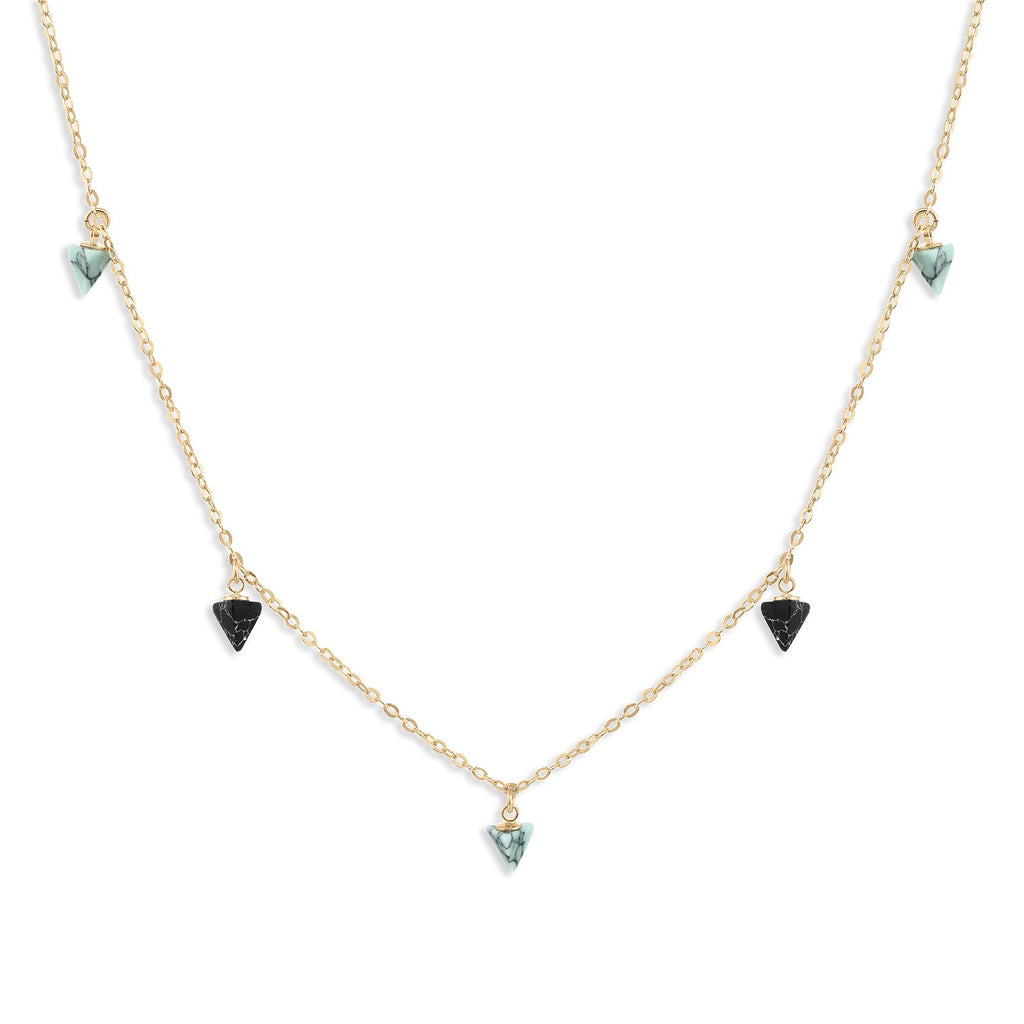 Necklace with Tiny Pyramid Charms - Black & Turquoise