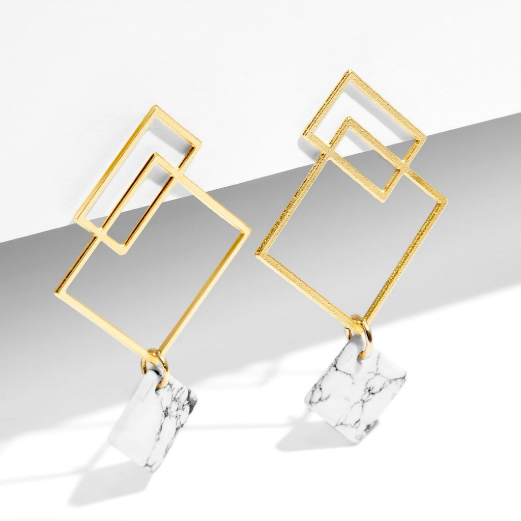 Ares Earrings  - Yellow Gold with White Howlite