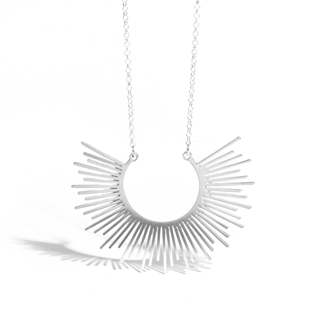 Helios - Sun Pendant Necklace - Silver